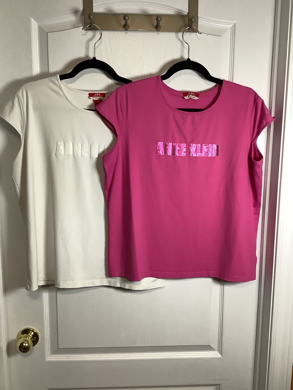 Anne Klein Hot Pink and White Sequin Logo Tees
